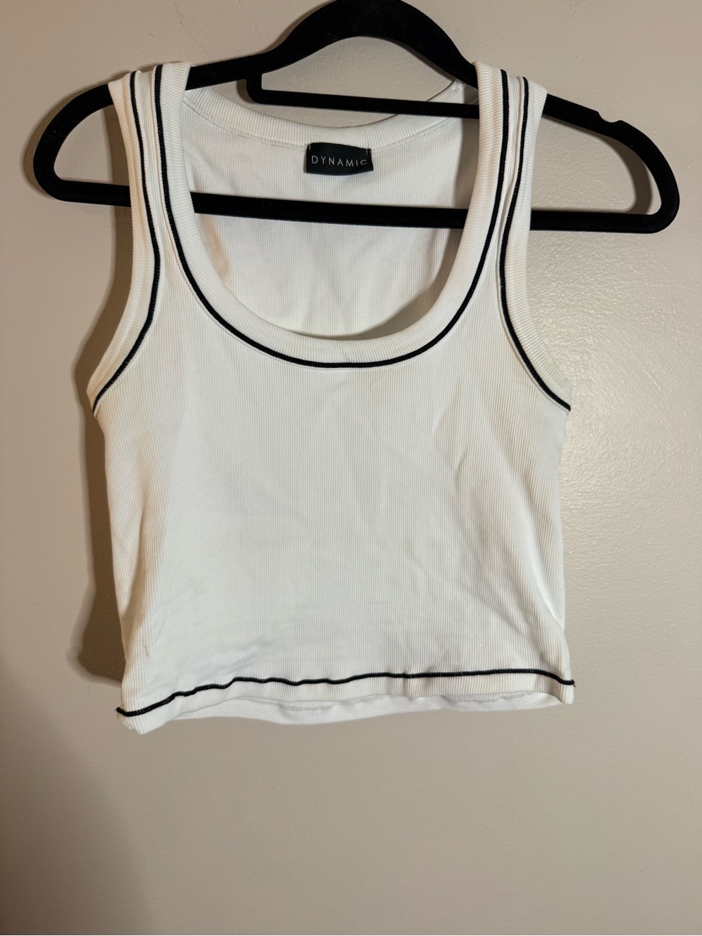 Dynamic White Ribbed Tank with Black Trim